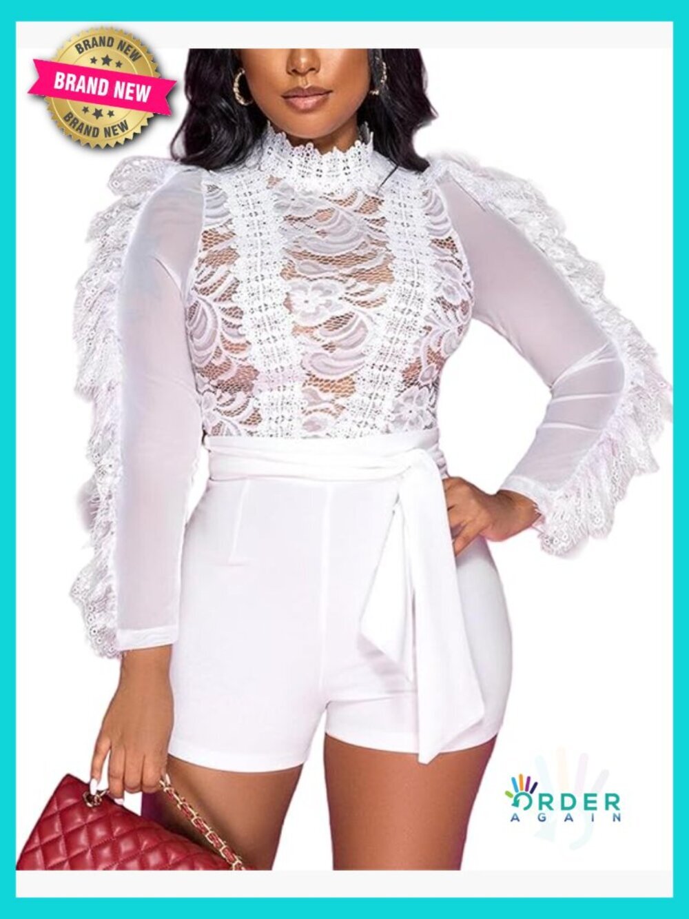 Sexy Lace Jumpsuit Bodycon Long Sleeve Ruffle Mesh See Through Club Party